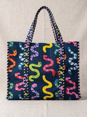 Floral Block Printed Tote Bag, Cotton Quilted Travel Bag, Eco Friendly Tote Bag